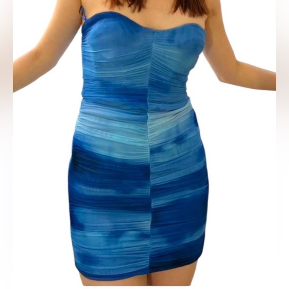 Zara blue Ombre ruched mini dress, medium